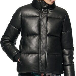 Andrew Marc Faux Leather Puffer Jacket size L
